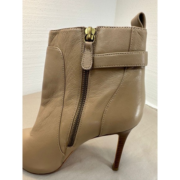 Ann Taylor Petra Buckle Booties Leather Beige Tan High Heel Fawn. Size 7.5 - Picture 3 of 12